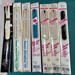 Vintage Coats Clark JP Coats Zipper Lot 7pc 20-22in Metal Separating Polyester